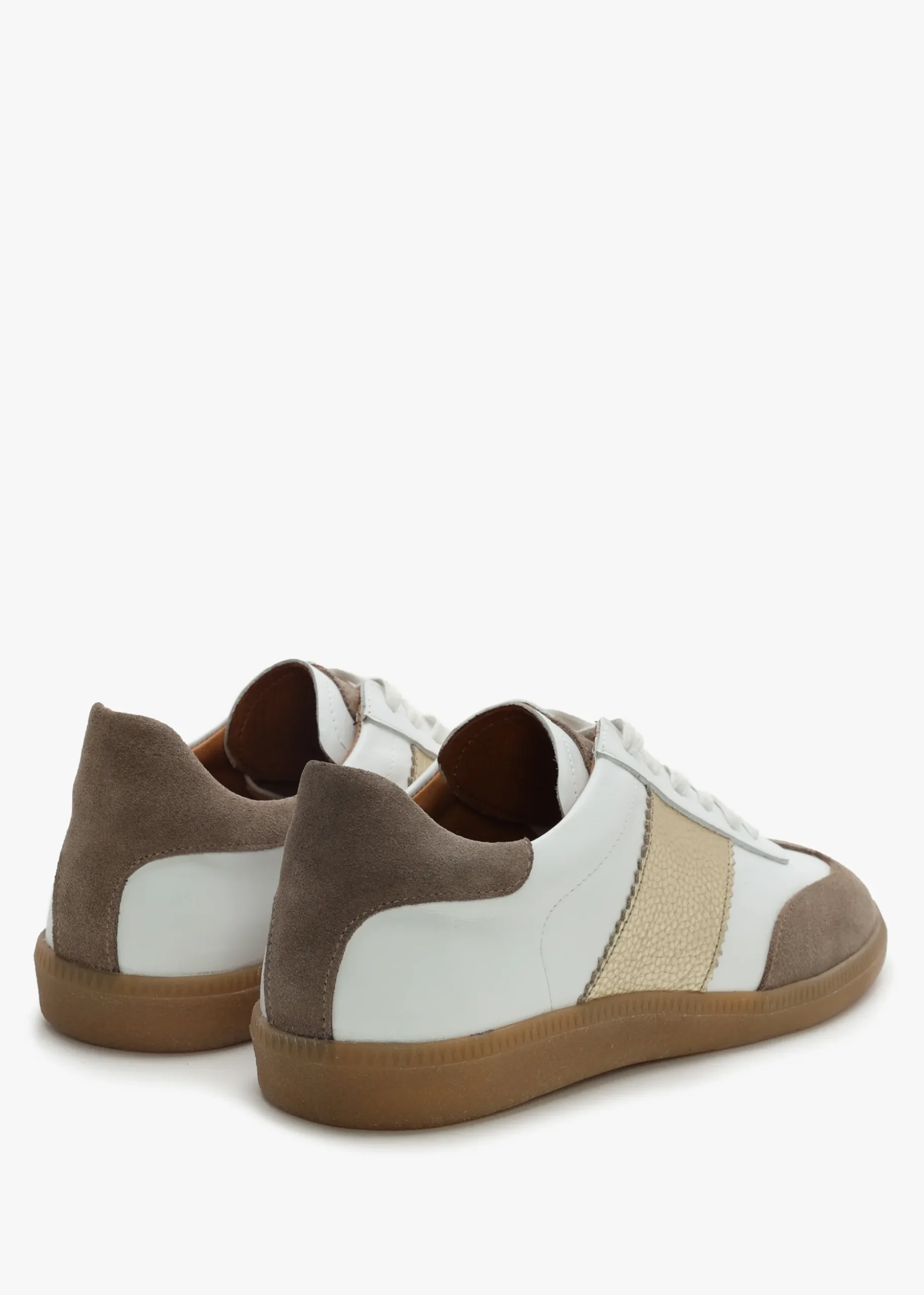 Stripe Taupe Leather & Suede Low Profile Trainers