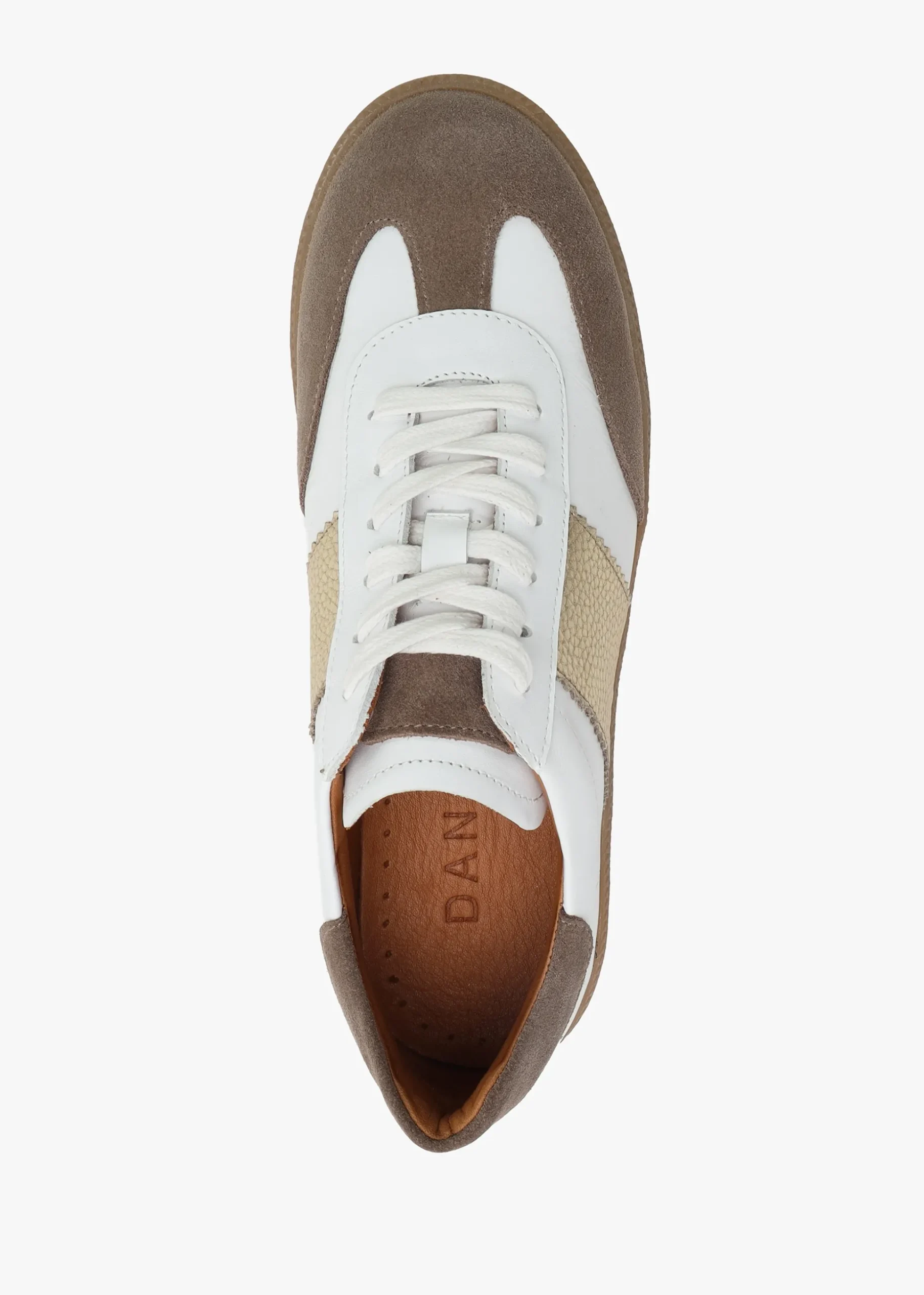 Stripe Taupe Leather & Suede Low Profile Trainers