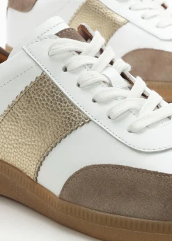 Stripe Taupe Leather & Suede Low Profile Trainers