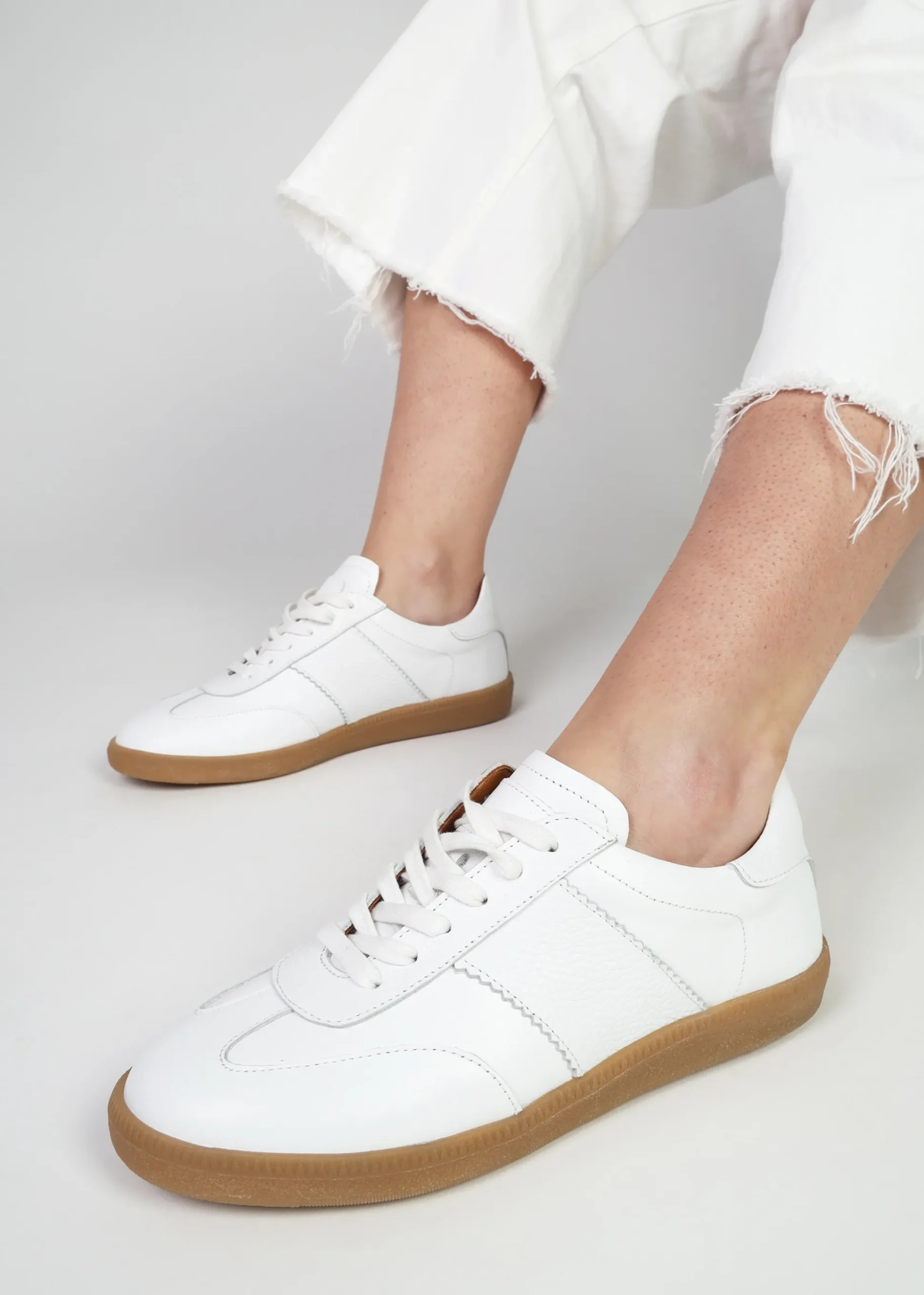 Stripe White Leather Low Profile Trainers