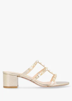 Studder Gold Leather Embellished Block Heeled Mules