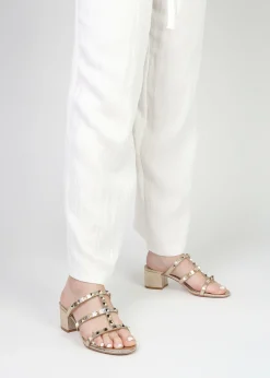 Studder Gold Leather Embellished Block Heeled Mules