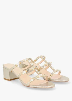 Studder Gold Leather Embellished Block Heeled Mules