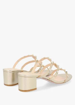 Studder Gold Leather Embellished Block Heeled Mules