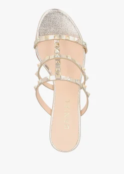Studder Gold Leather Embellished Block Heeled Mules