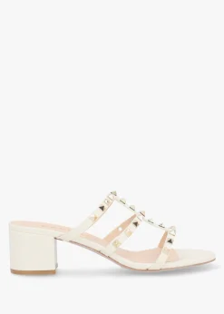 Studder Off White Leather Embellished Block Heeled Mules