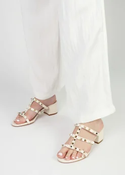 Studder Off White Leather Embellished Block Heeled Mules