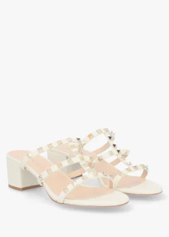 Studder Off White Leather Embellished Block Heeled Mules
