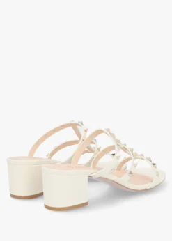 Studder Off White Leather Embellished Block Heeled Mules
