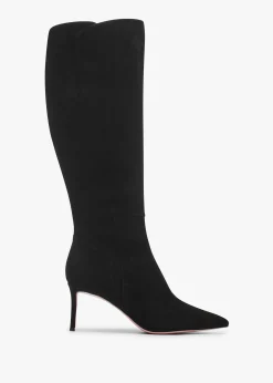 Sylvia Black Suede Heeled Knee Boots