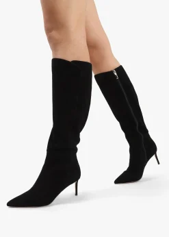Sylvia Black Suede Heeled Knee Boots