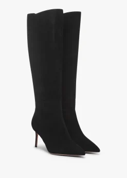 Sylvia Black Suede Heeled Knee Boots