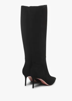Sylvia Black Suede Heeled Knee Boots