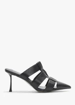 Sylvie Black Leather Pointed Toe Heeled Mules