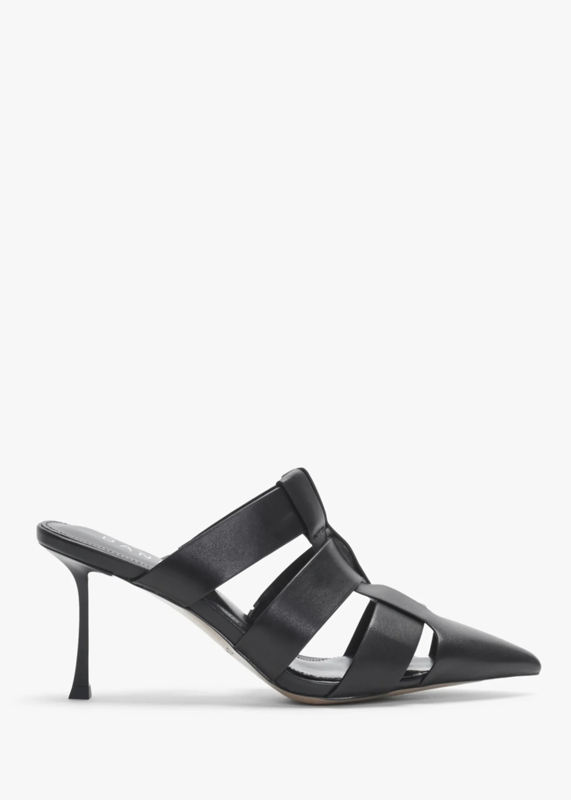 Sylvie Black Leather Pointed Toe Heeled Mules