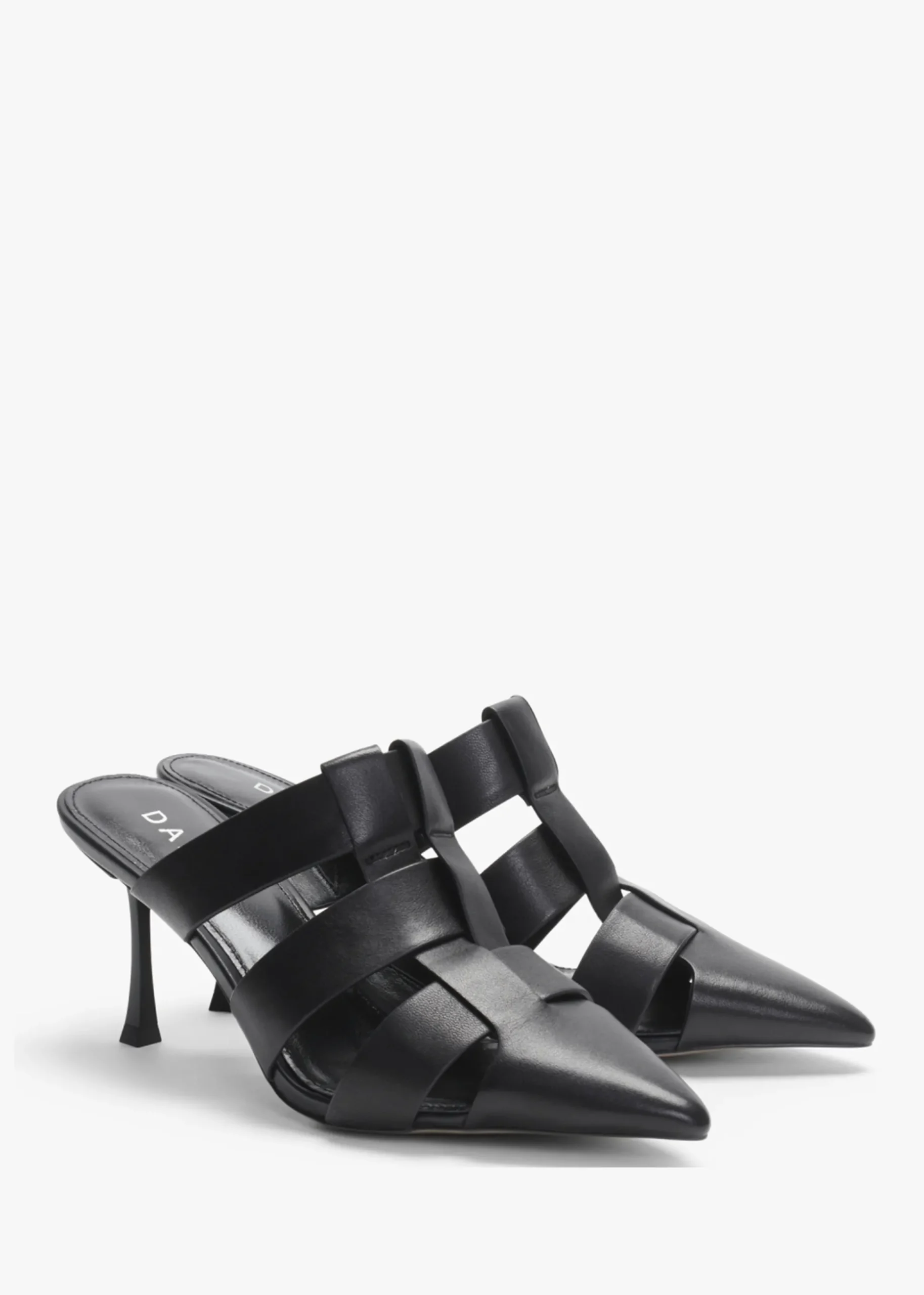 Sylvie Black Leather Pointed Toe Heeled Mules