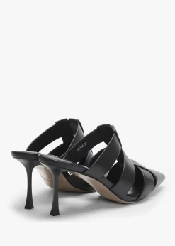 Sylvie Black Leather Pointed Toe Heeled Mules