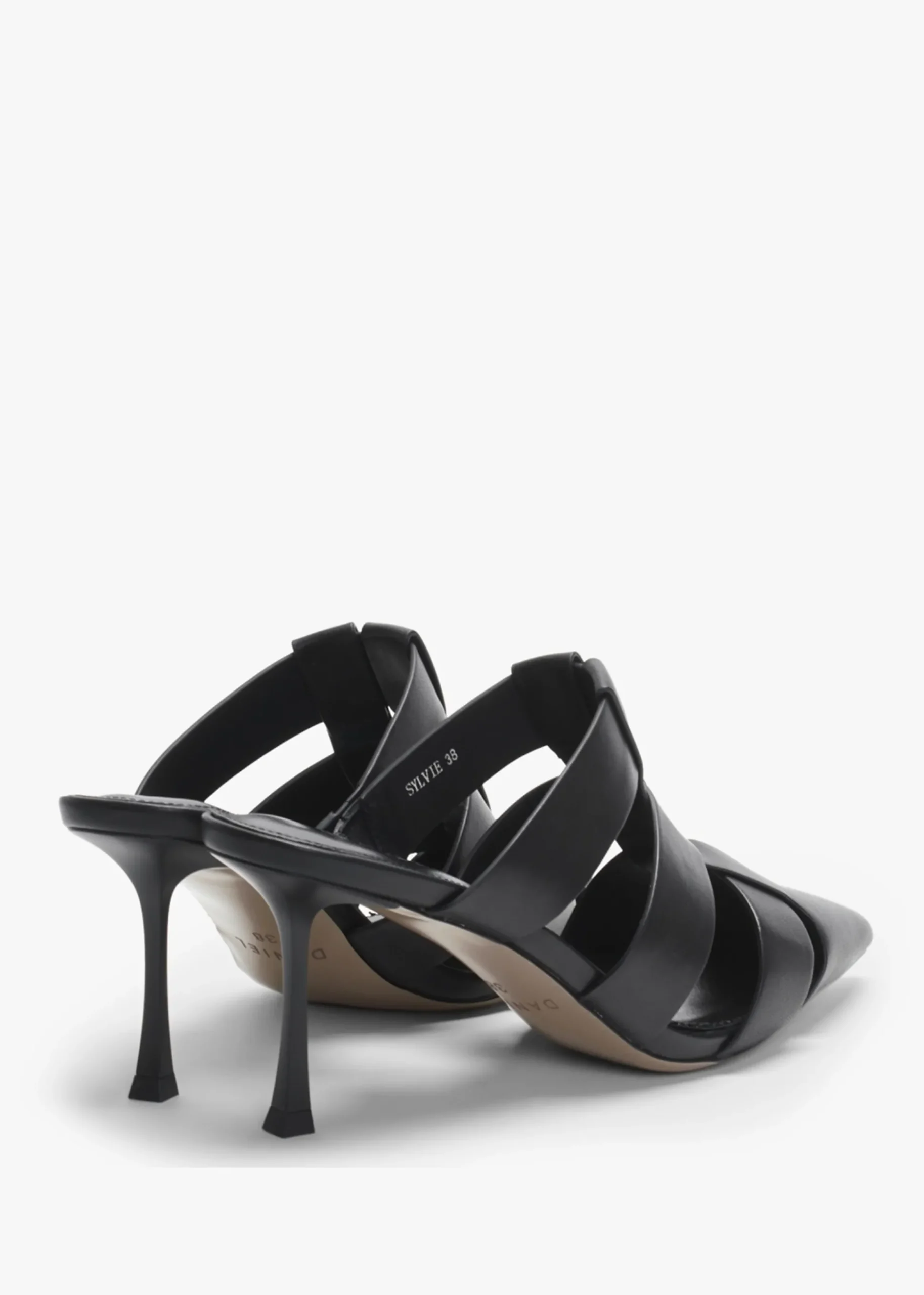 Sylvie Black Leather Pointed Toe Heeled Mules
