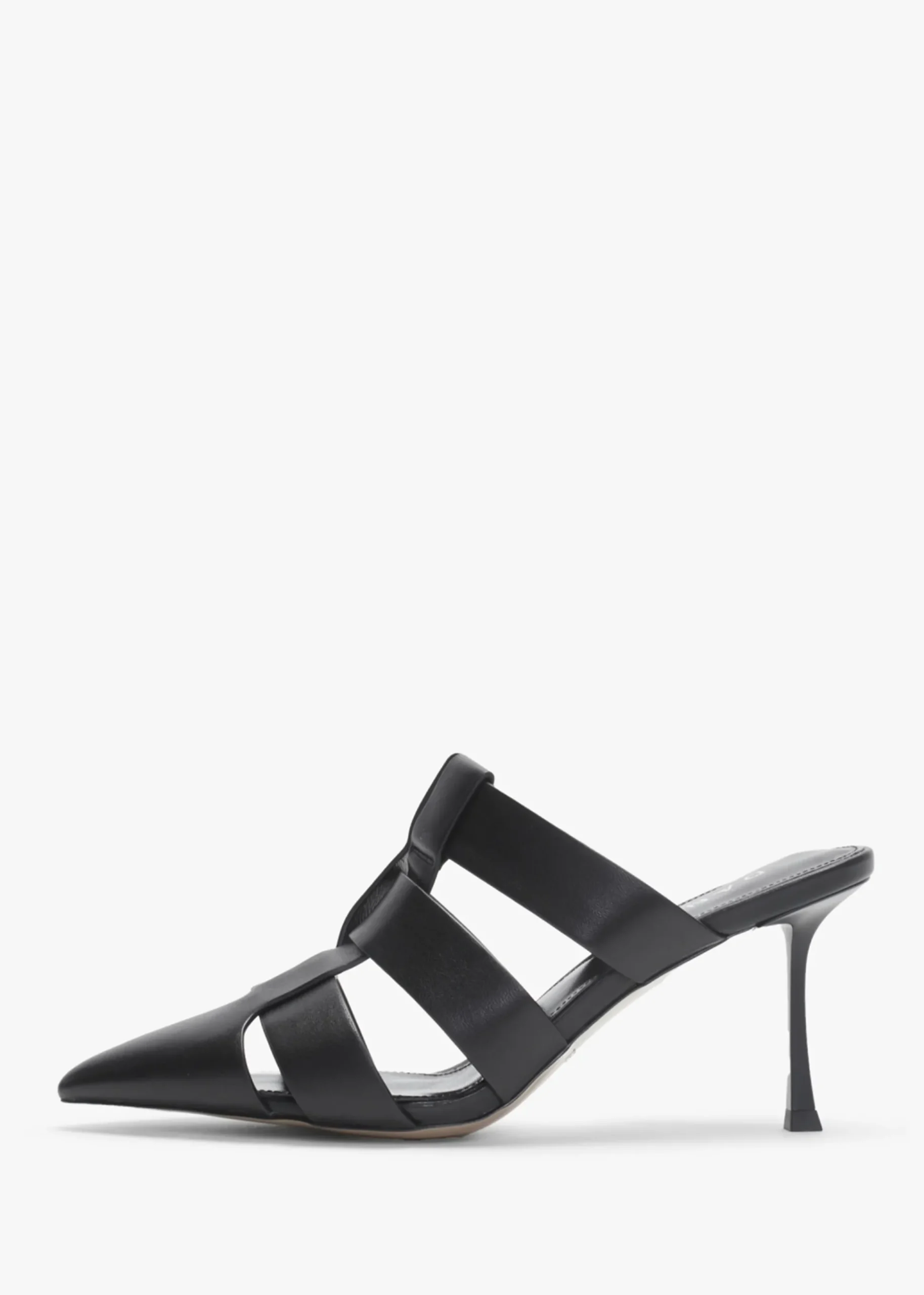Sylvie Black Leather Pointed Toe Heeled Mules