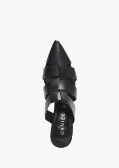 Sylvie Black Leather Pointed Toe Heeled Mules