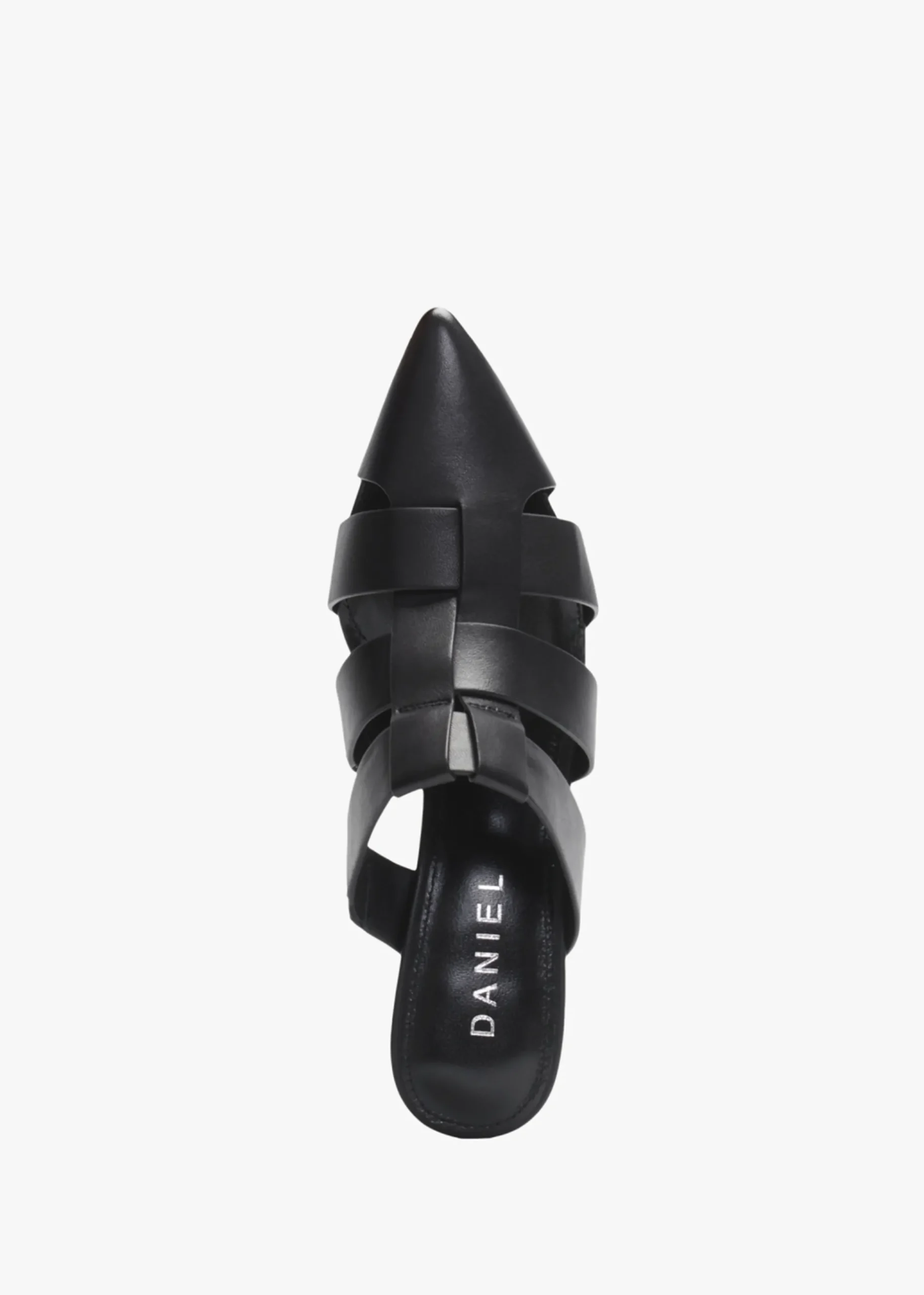 Sylvie Black Leather Pointed Toe Heeled Mules