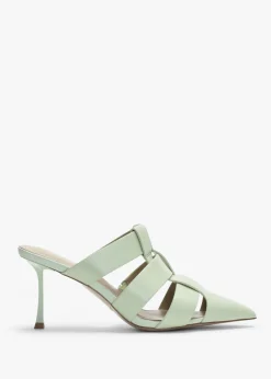 Sylvie Green Leather Pointed Toe Heeled Mules