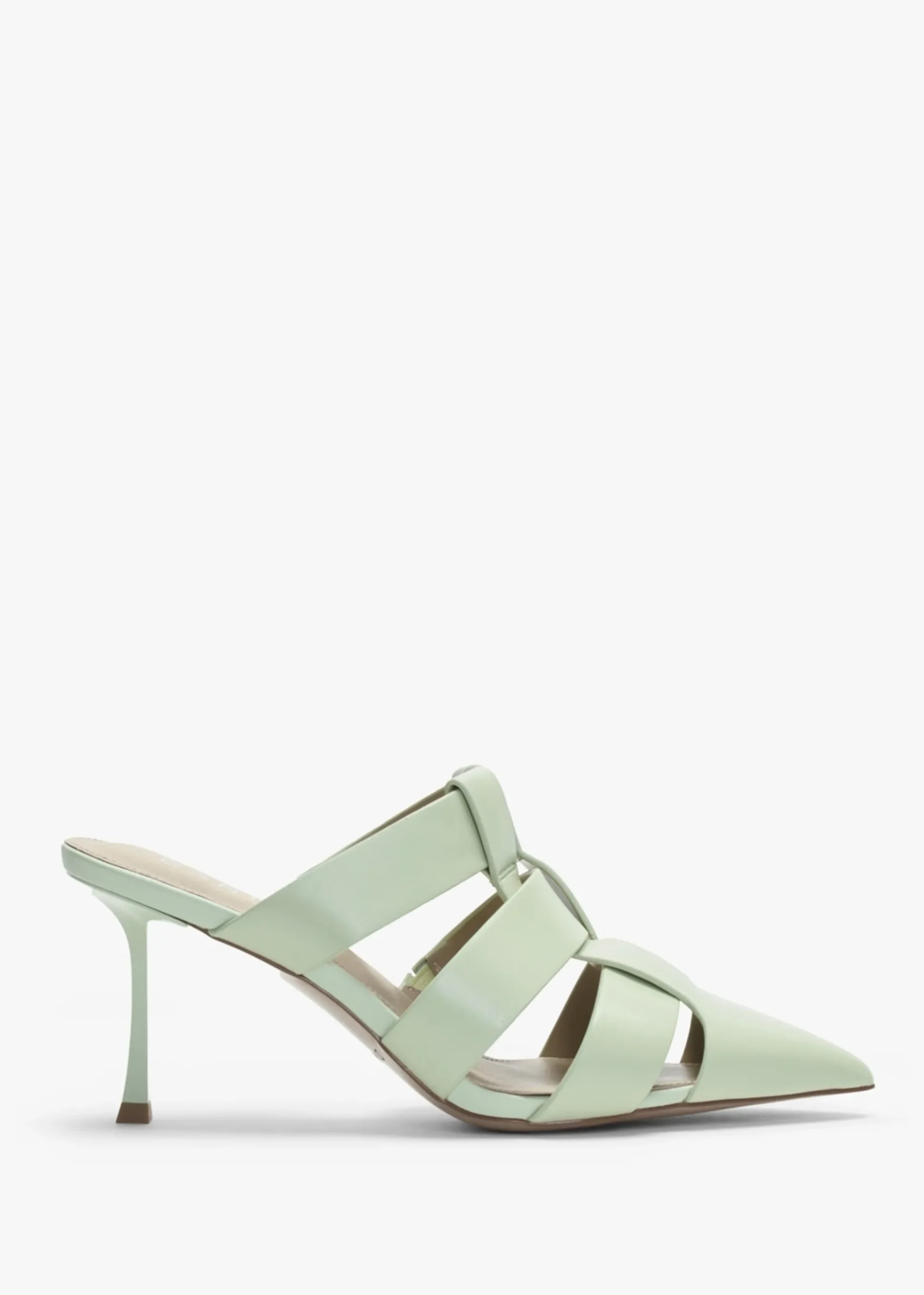 Sylvie Green Leather Pointed Toe Heeled Mules