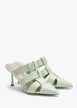 Sylvie Green Leather Pointed Toe Heeled Mules