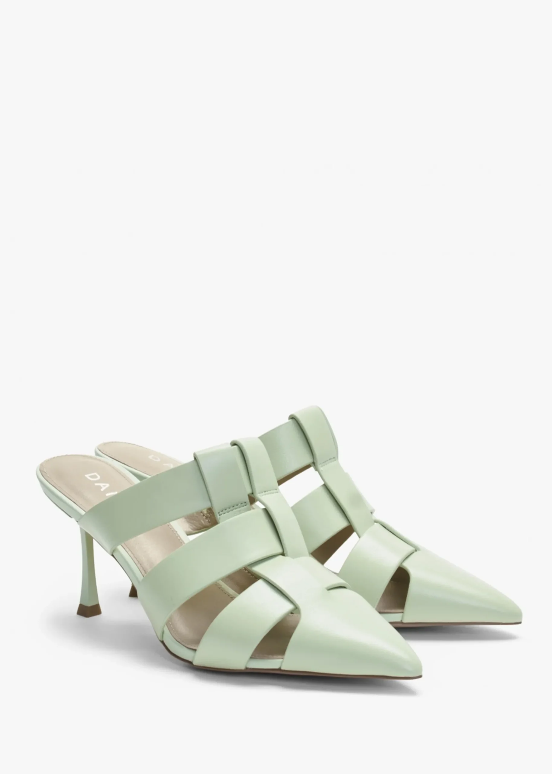 Sylvie Green Leather Pointed Toe Heeled Mules