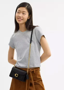 Tabby Black Leather Chain Clutch Bag