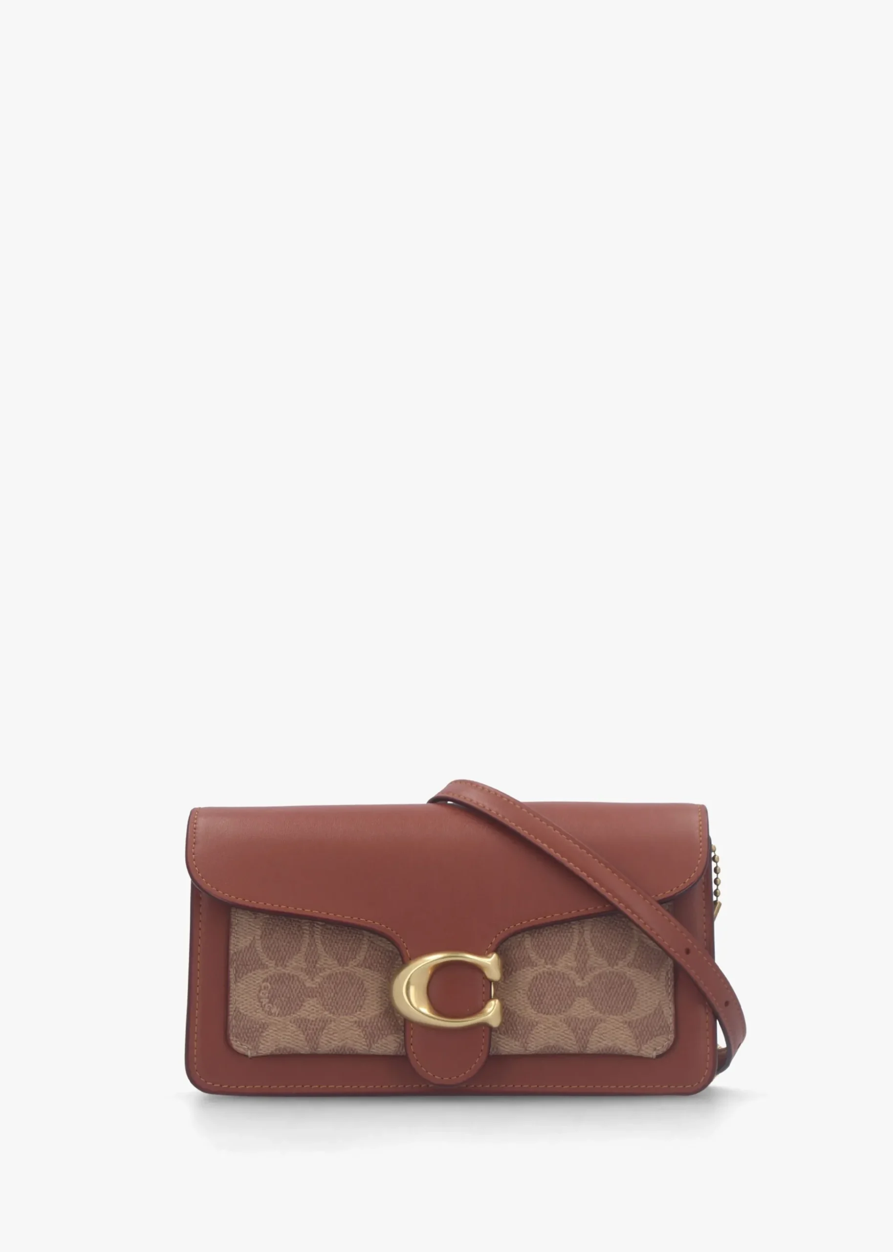 Tabby Signature Coated Canvas Tan Caramel Chain Clutch Bag