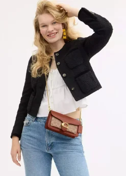 Tabby Signature Coated Canvas Tan Caramel Chain Clutch Bag