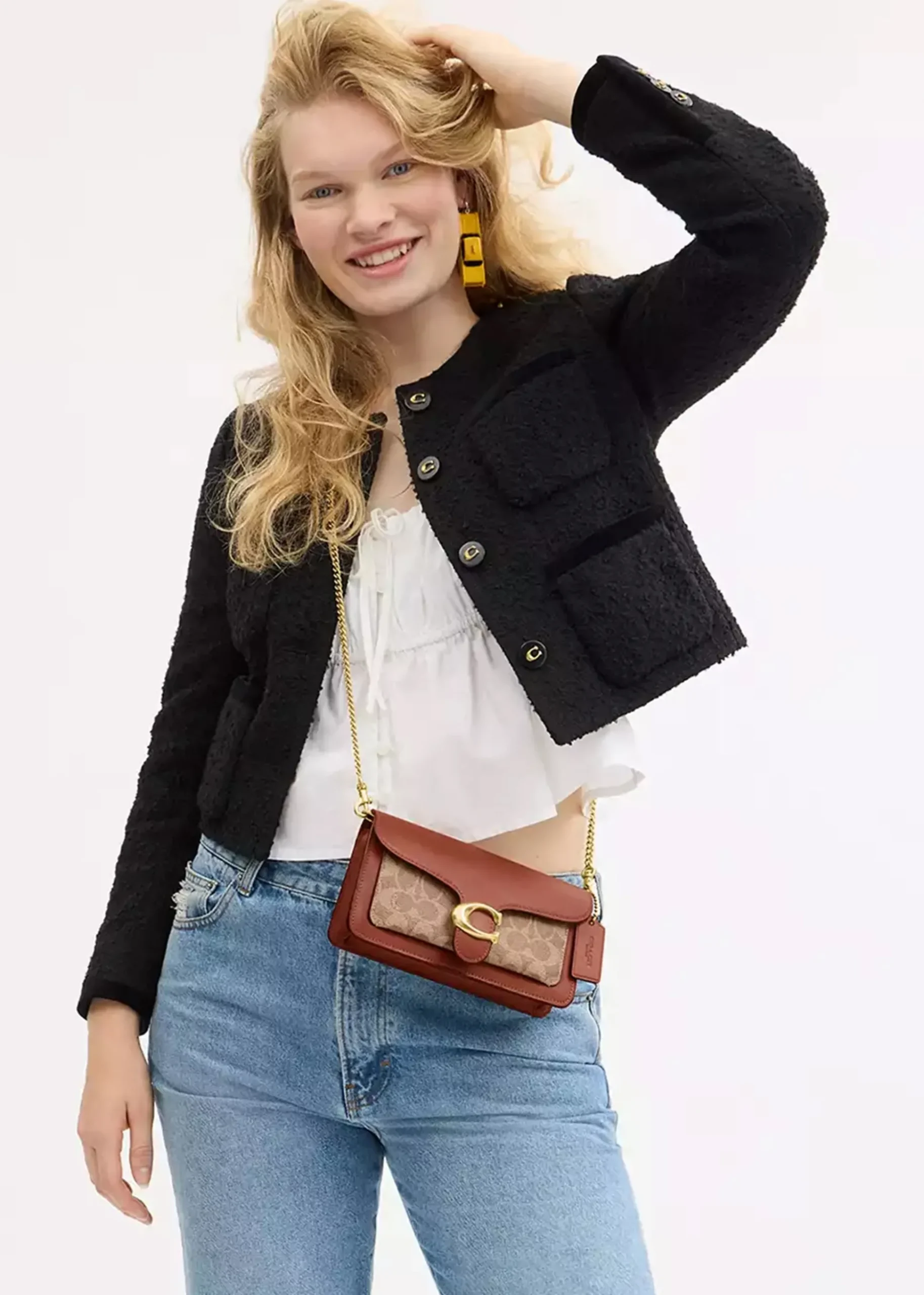 Tabby Signature Coated Canvas Tan Caramel Chain Clutch Bag