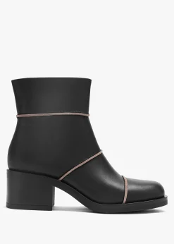 Tabitha Black Leather Block Heel Ankle Boots