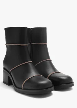Tabitha Black Leather Block Heel Ankle Boots