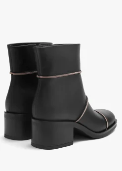 Tabitha Black Leather Block Heel Ankle Boots