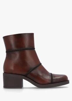 Tabitha Brown Leather Block Heel Ankle Boots