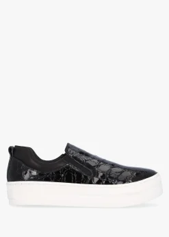 Taker Black Patent Leather Moc Croc Trainers