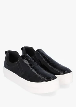 Taker Black Patent Leather Moc Croc Trainers