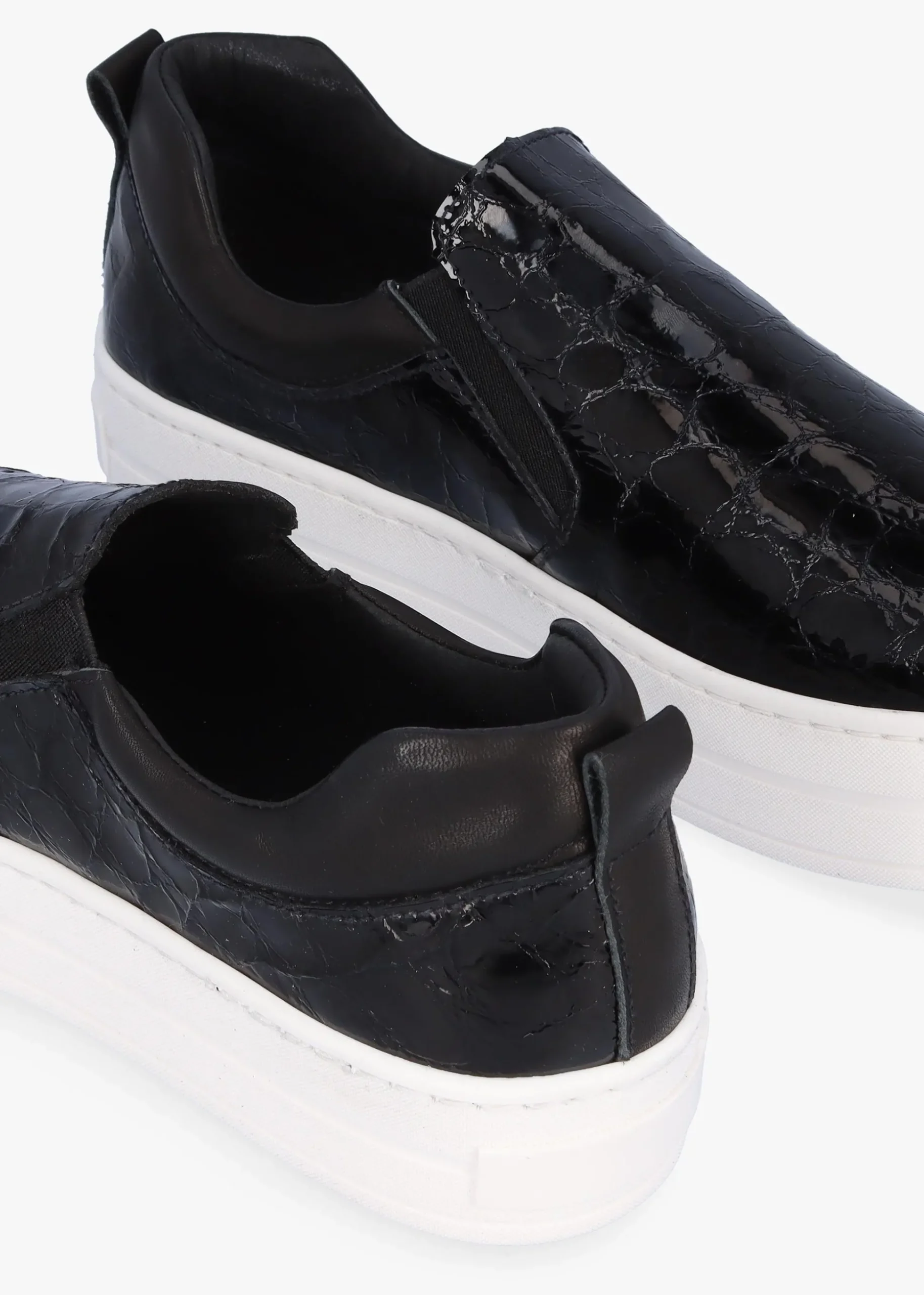 Taker Black Patent Leather Moc Croc Trainers