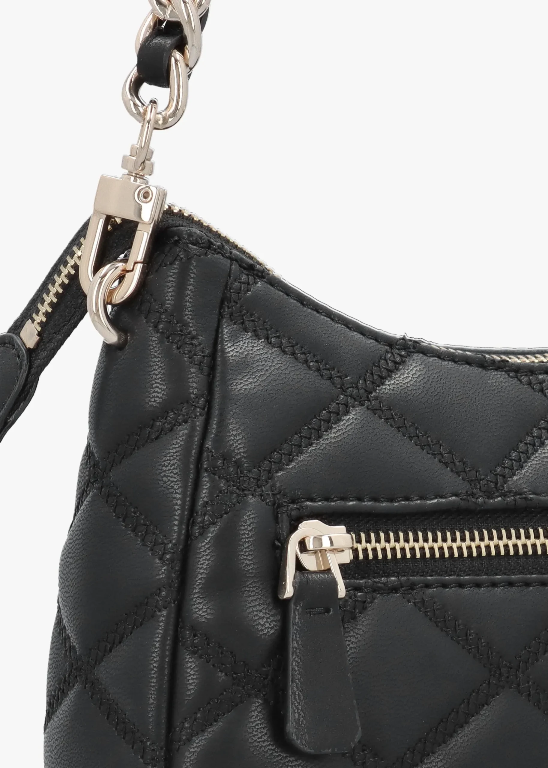 Tamsin Quilted Black Top Zip Shoulder Bag
