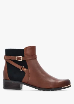 Tan Leather & Suedette Ankle Strap Boots