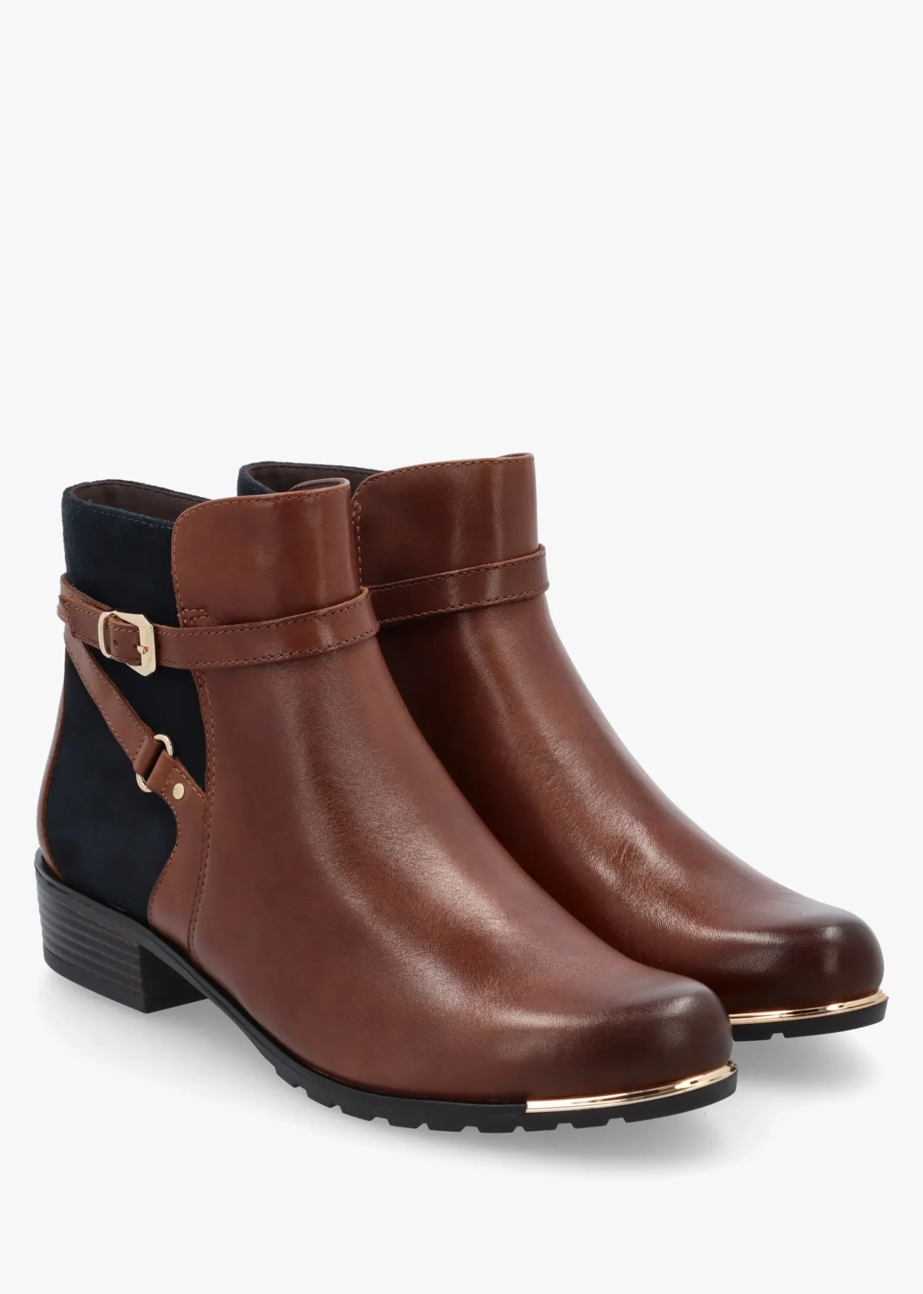 Tan Leather & Suedette Ankle Strap Boots