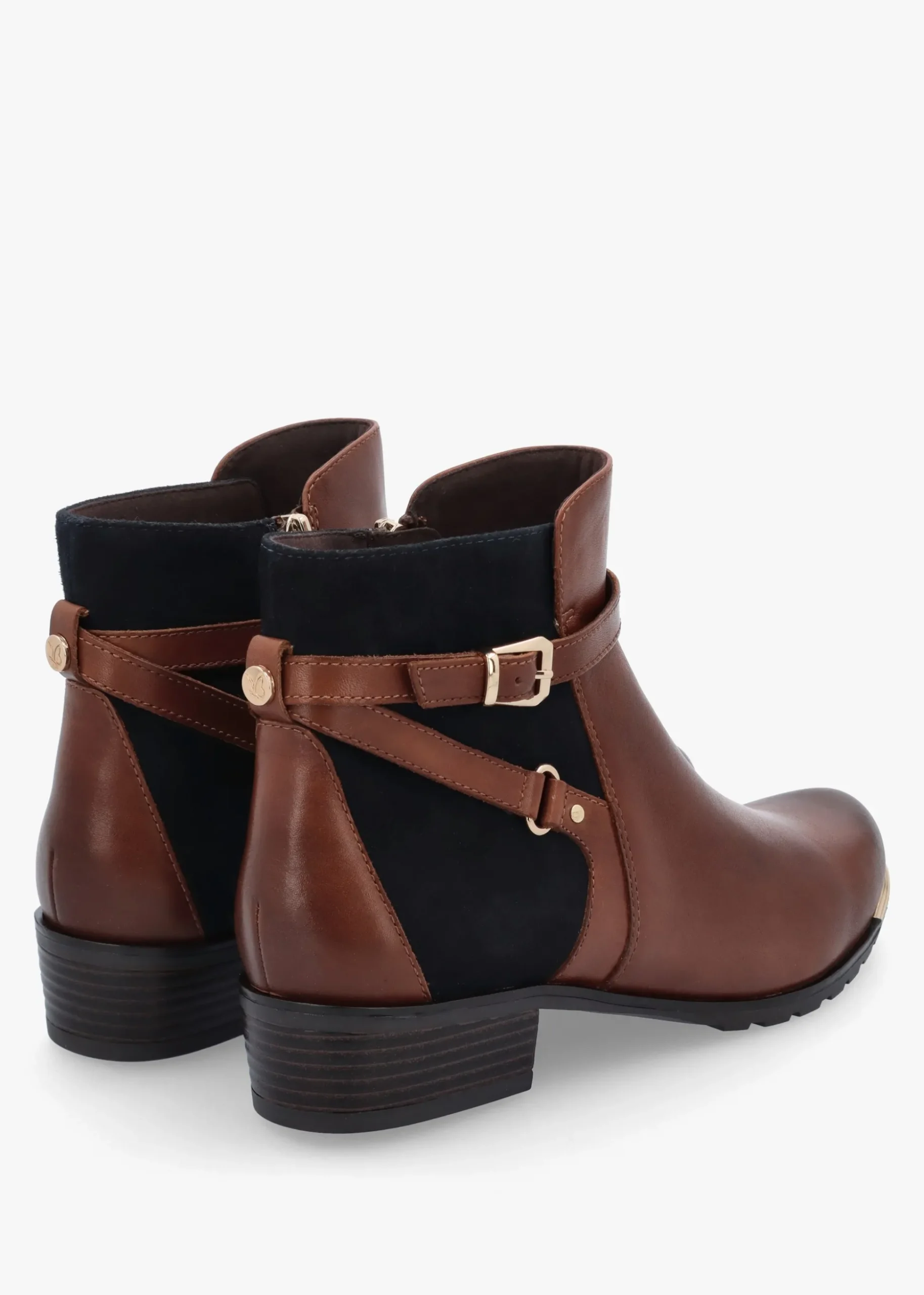 Tan Leather & Suedette Ankle Strap Boots