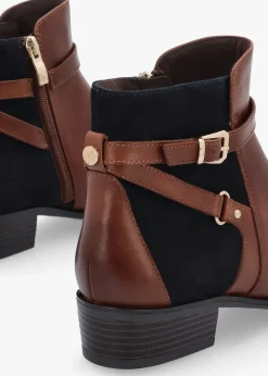 Tan Leather & Suedette Ankle Strap Boots