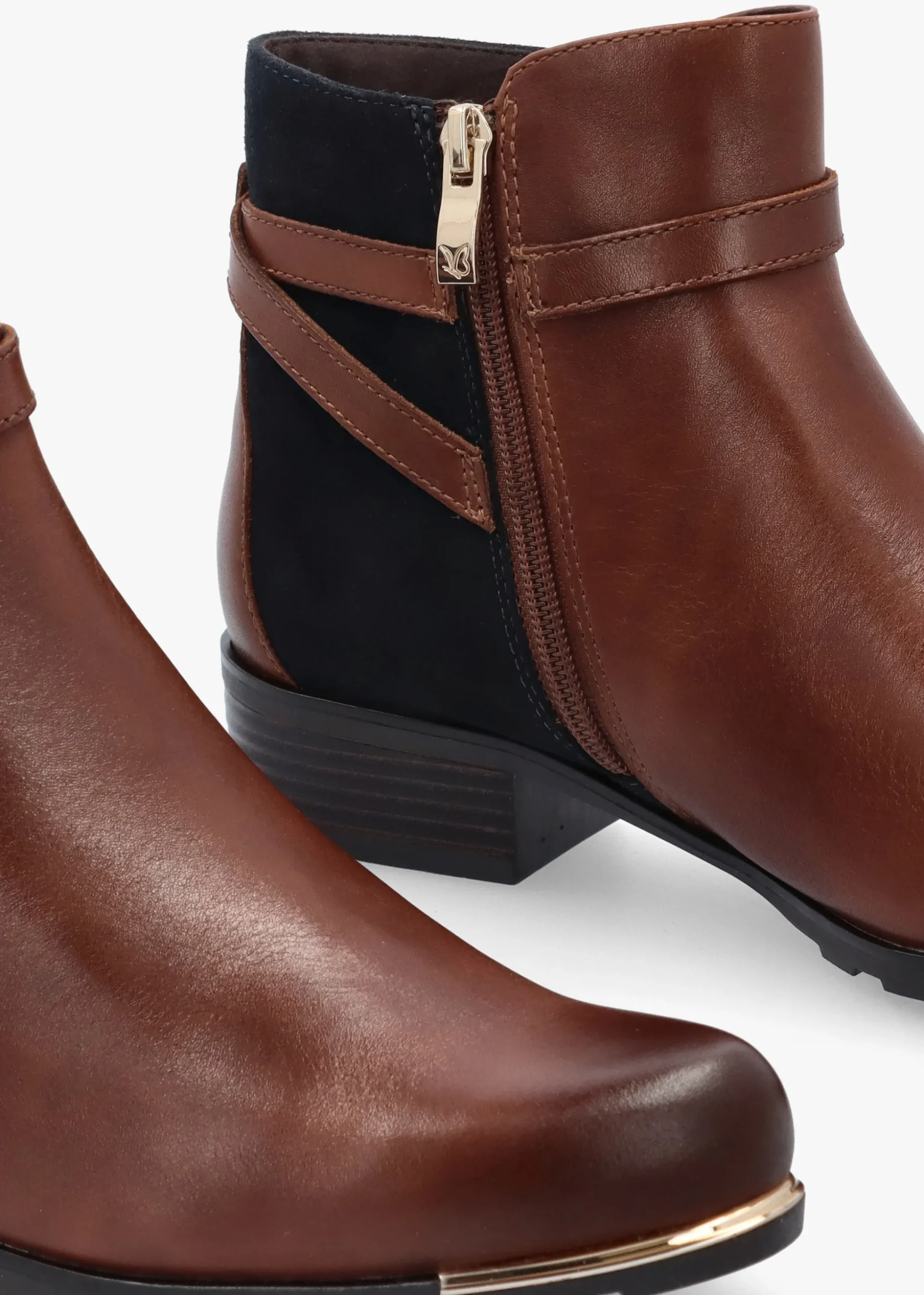 Tan Leather & Suedette Ankle Strap Boots