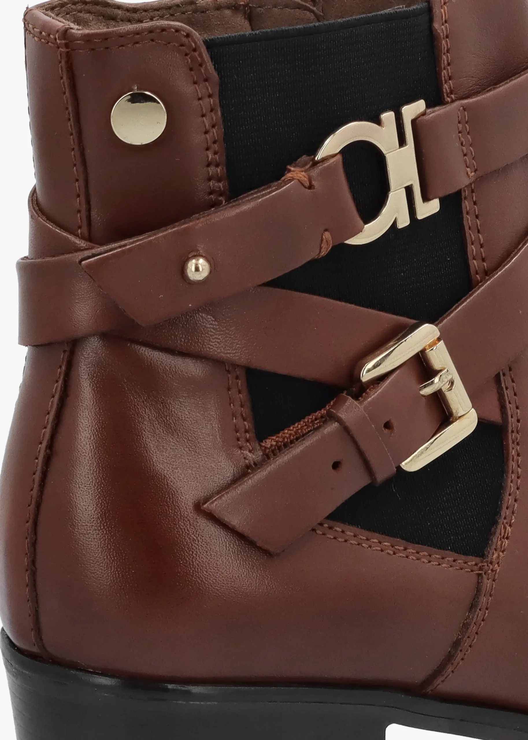 Tan Leather Ankle Strap Block Heel Boots