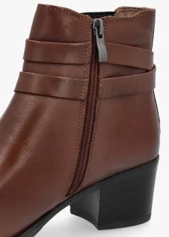 Tan Leather Ankle Strap Block Heel Boots