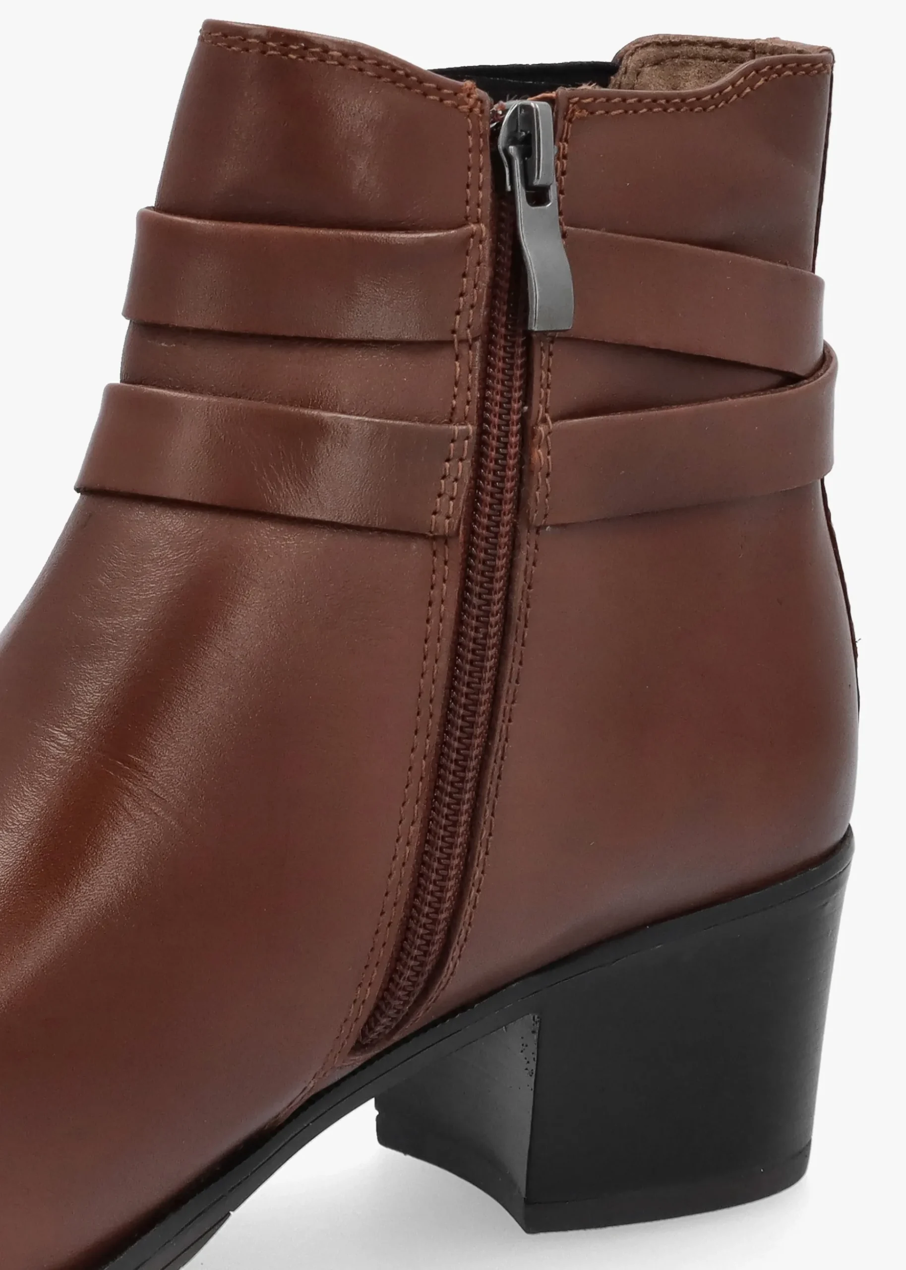 Tan Leather Ankle Strap Block Heel Boots