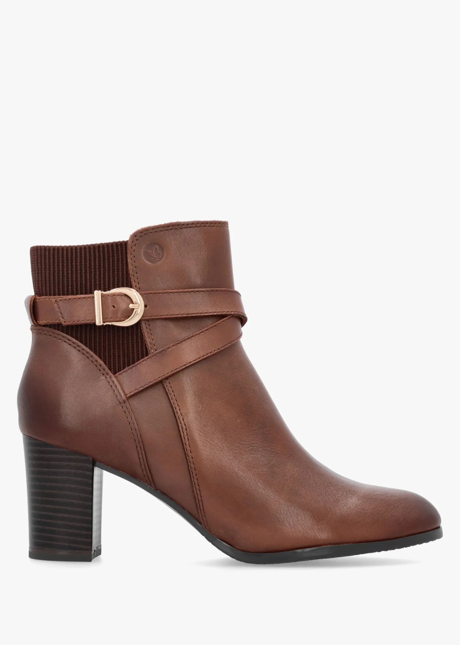 Tan Leather Block Heel Ankle Boots